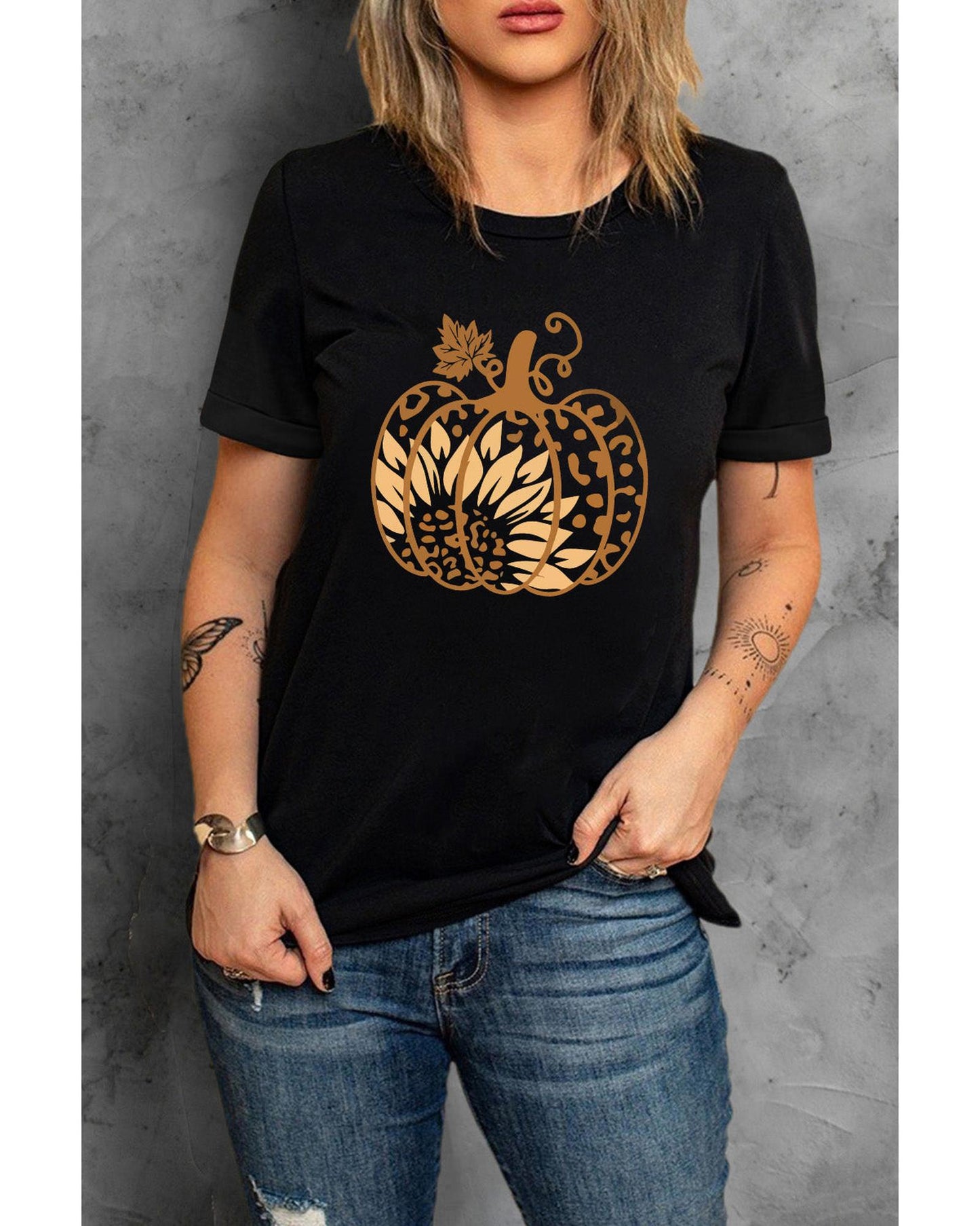 Azura Exchange Halloween Sunflower Pumpkin Graphic Tee - XL