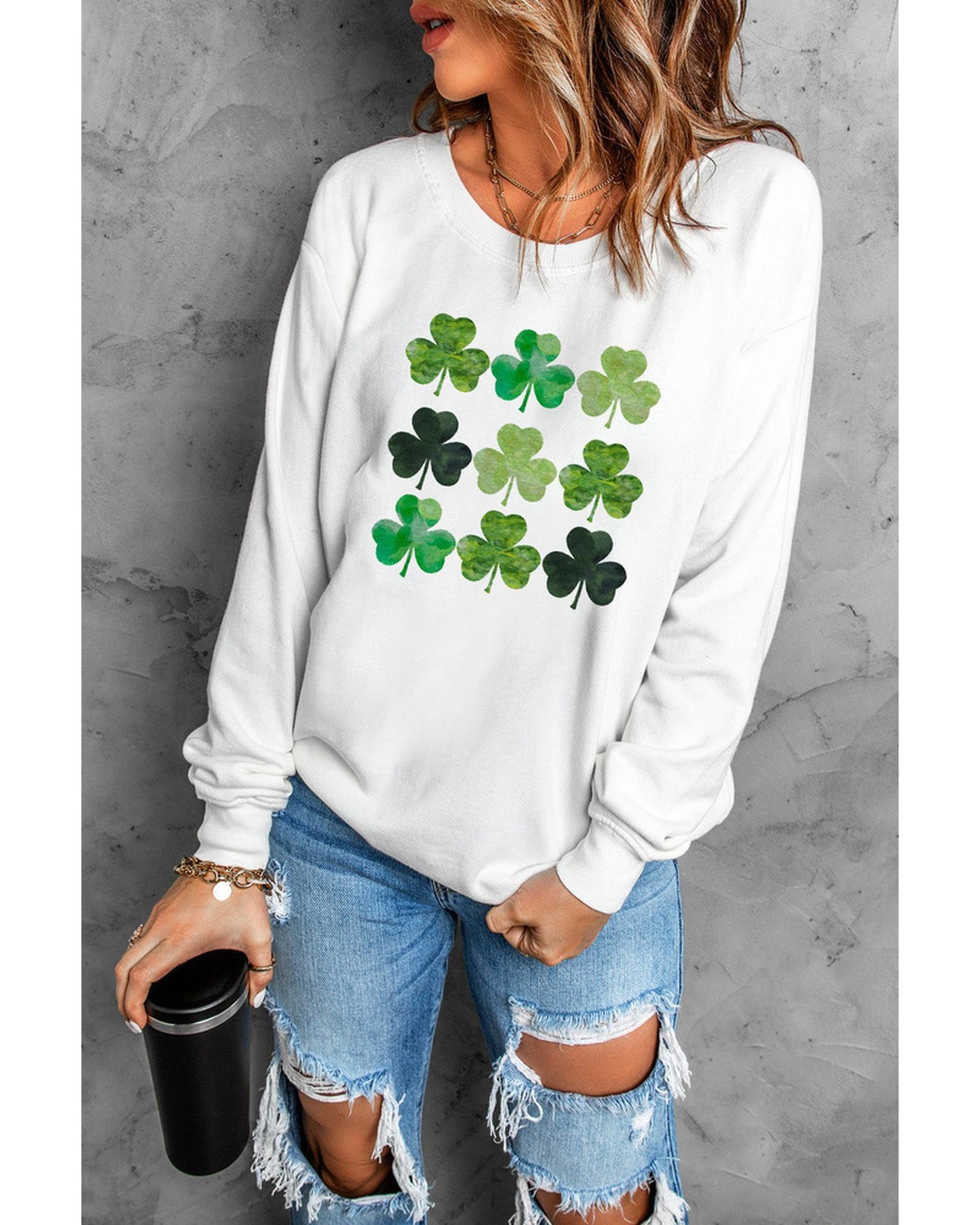 Azura Exchange Clover Print Long Sleeve Sweatshirt - M