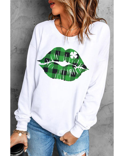 Azura Exchange Plaid Lip Clover Graphic Print Sweatshirt - XL