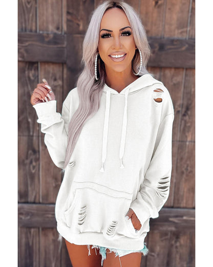 Azura Exchange Ripped Hooded Sweatshirt with Kangaroo Pocket - M