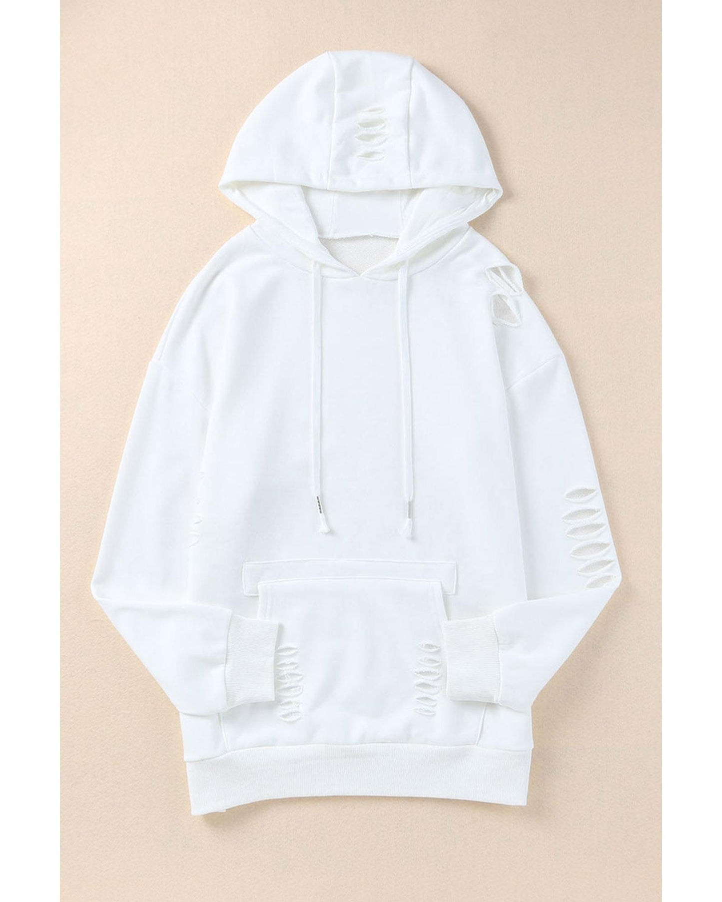 Azura Exchange Ripped Hooded Sweatshirt with Kangaroo Pocket - M