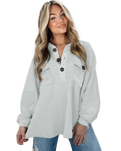 Azura Exchange Oversized Button Collared Sweatshirt - L