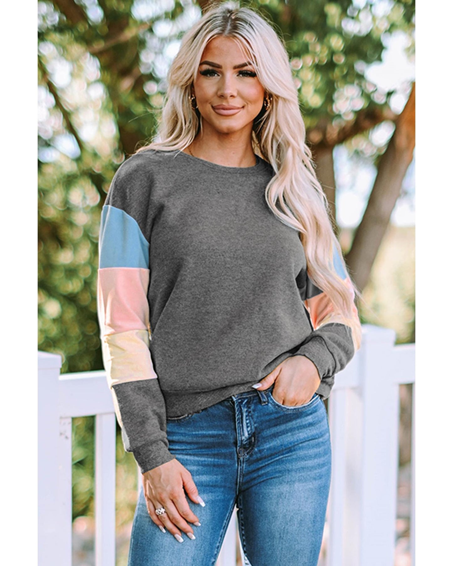 Azura Exchange Long Sleeve Colorblock Sweatshirt - L