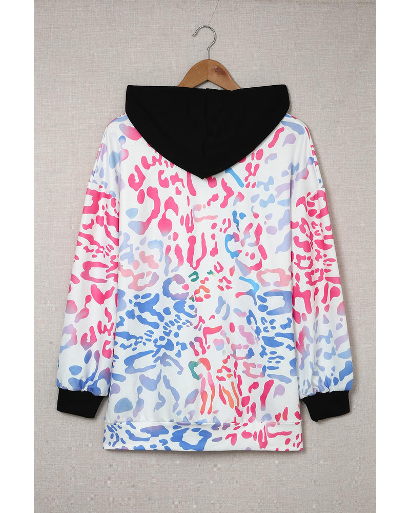 Azura Exchange Leopard Drawstring Hoodie with Colorful Splicing - S