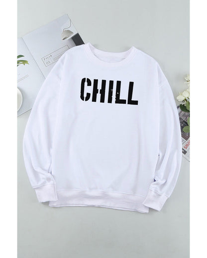 Azura Exchange CHILL Letters Pattern Sweatshirt with Contrast Trim - M