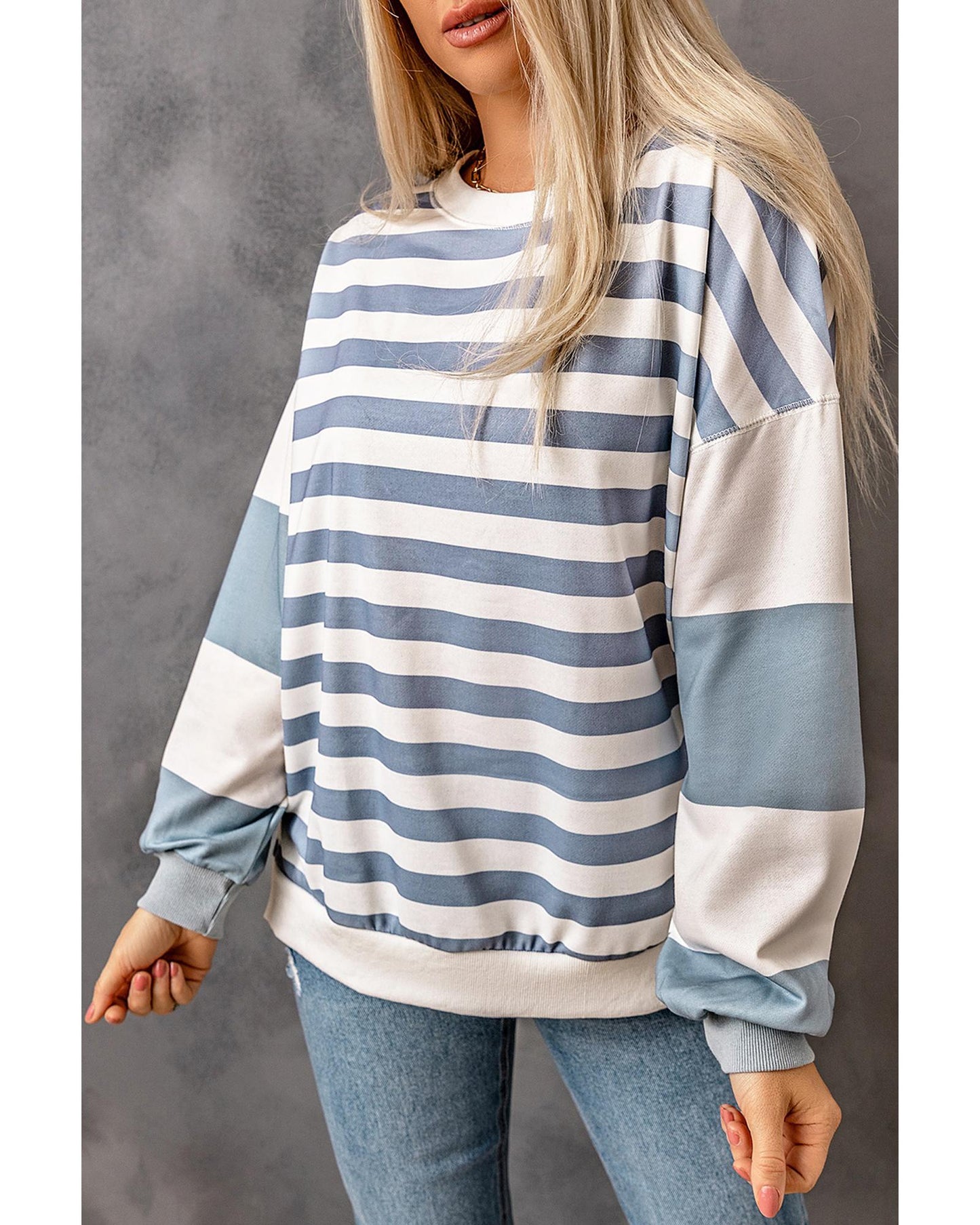 Azura Exchange Drop Shoulder Striped Pullover Sweatshirt - M