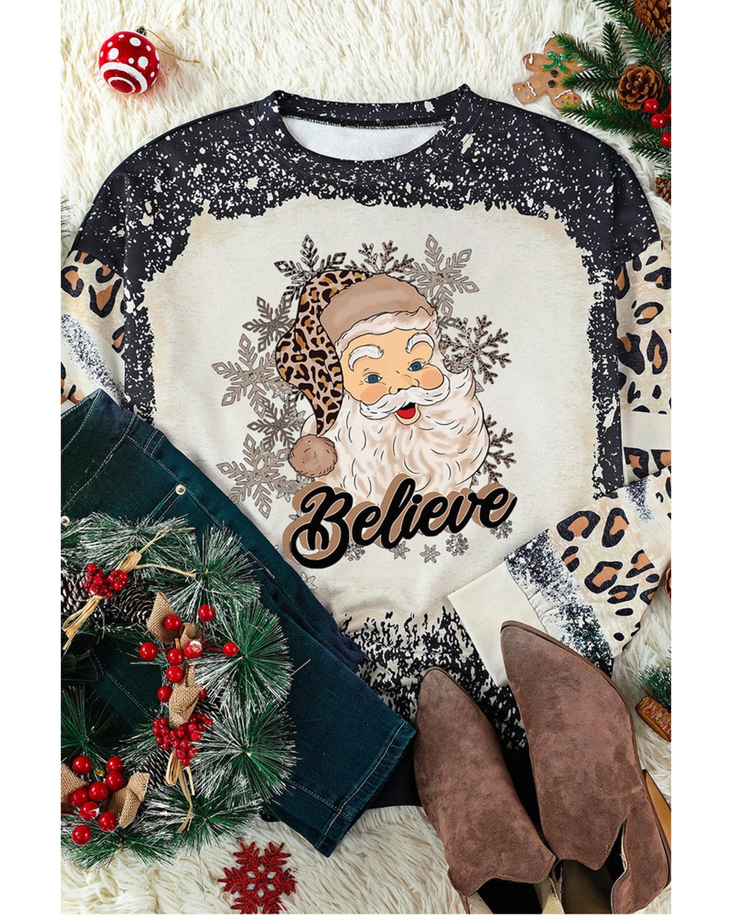 Azura Exchange Santa Clause Bleach Print Graphic Sweatshirt - S