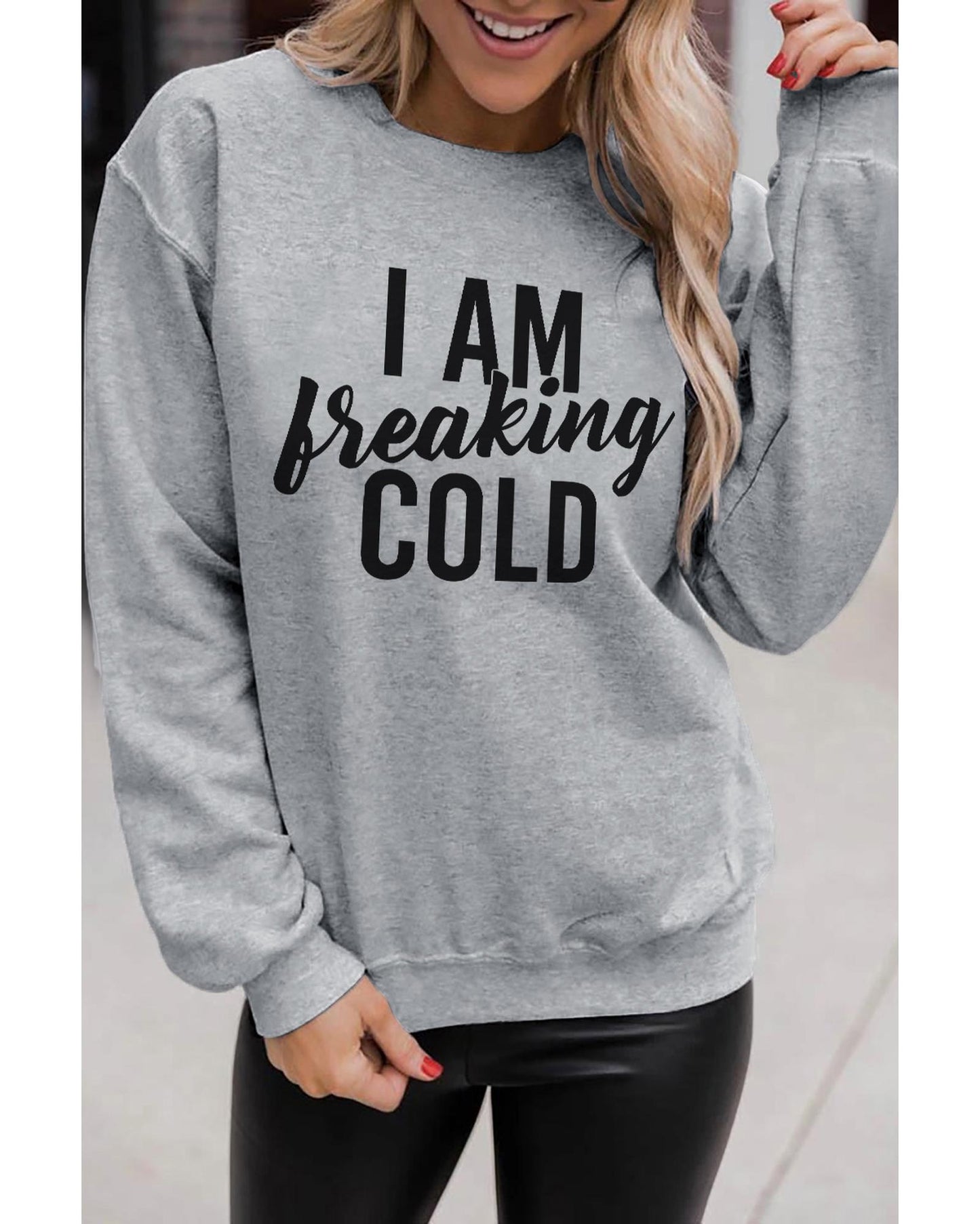 Azura Exchange Breaking COLD Letter Print Sweatshirt - L