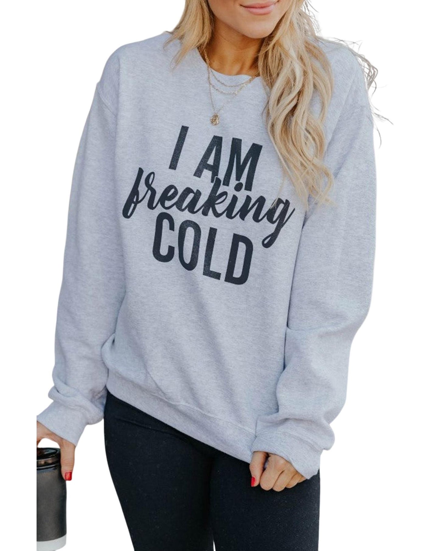 Azura Exchange Breaking COLD Letter Print Sweatshirt - S