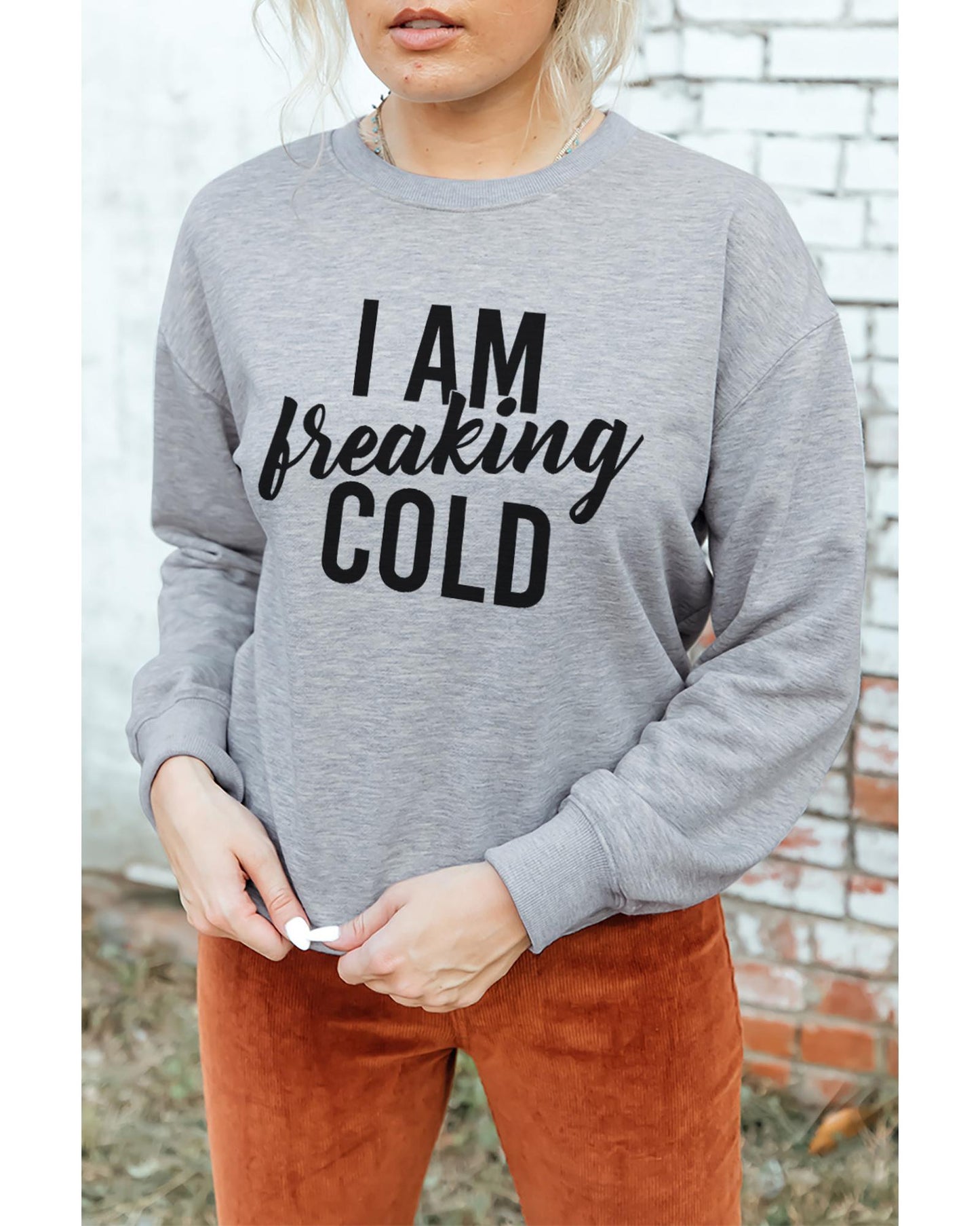 Azura Exchange Breaking COLD Letter Print Sweatshirt - S