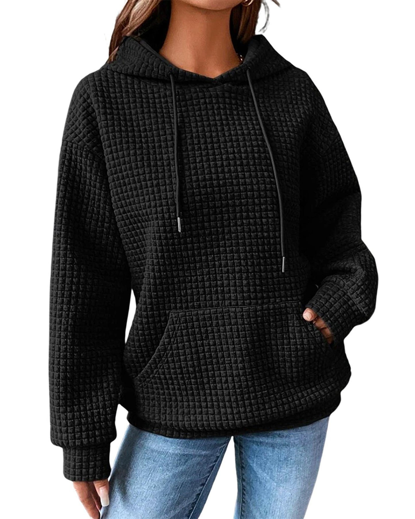 Azura Exchange Lattice Textured Kangaroo Pocket Hoodie - XL