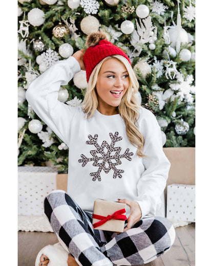 Azura Exchange Leopard Snowflake Pullover Sweatshirt - M