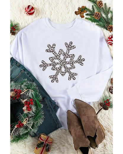 Azura Exchange Leopard Snowflake Pullover Sweatshirt - M