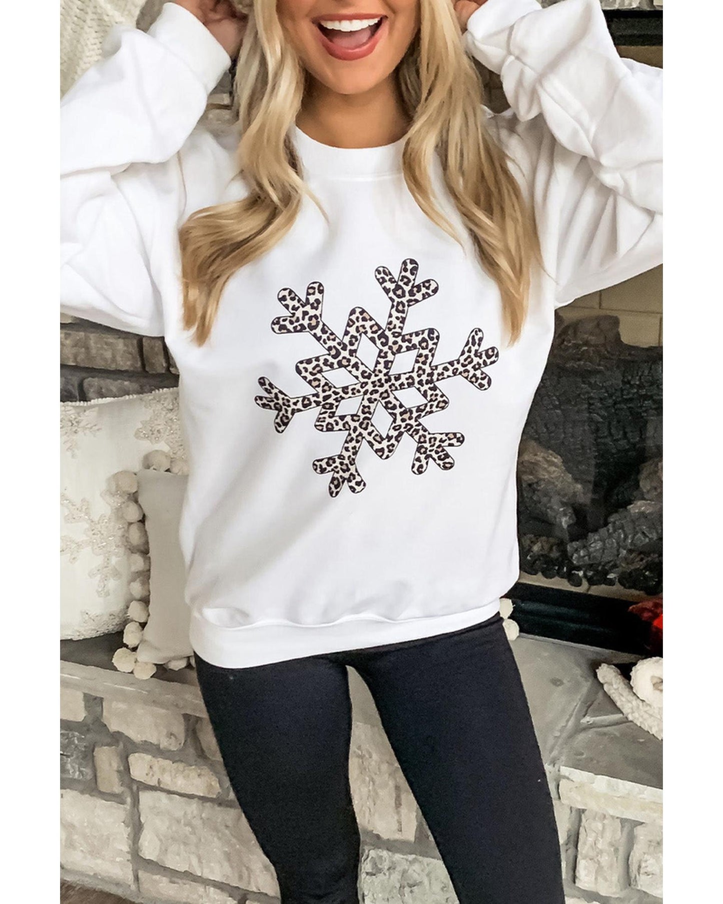 Azura Exchange Leopard Snowflake Pullover Sweatshirt - XL