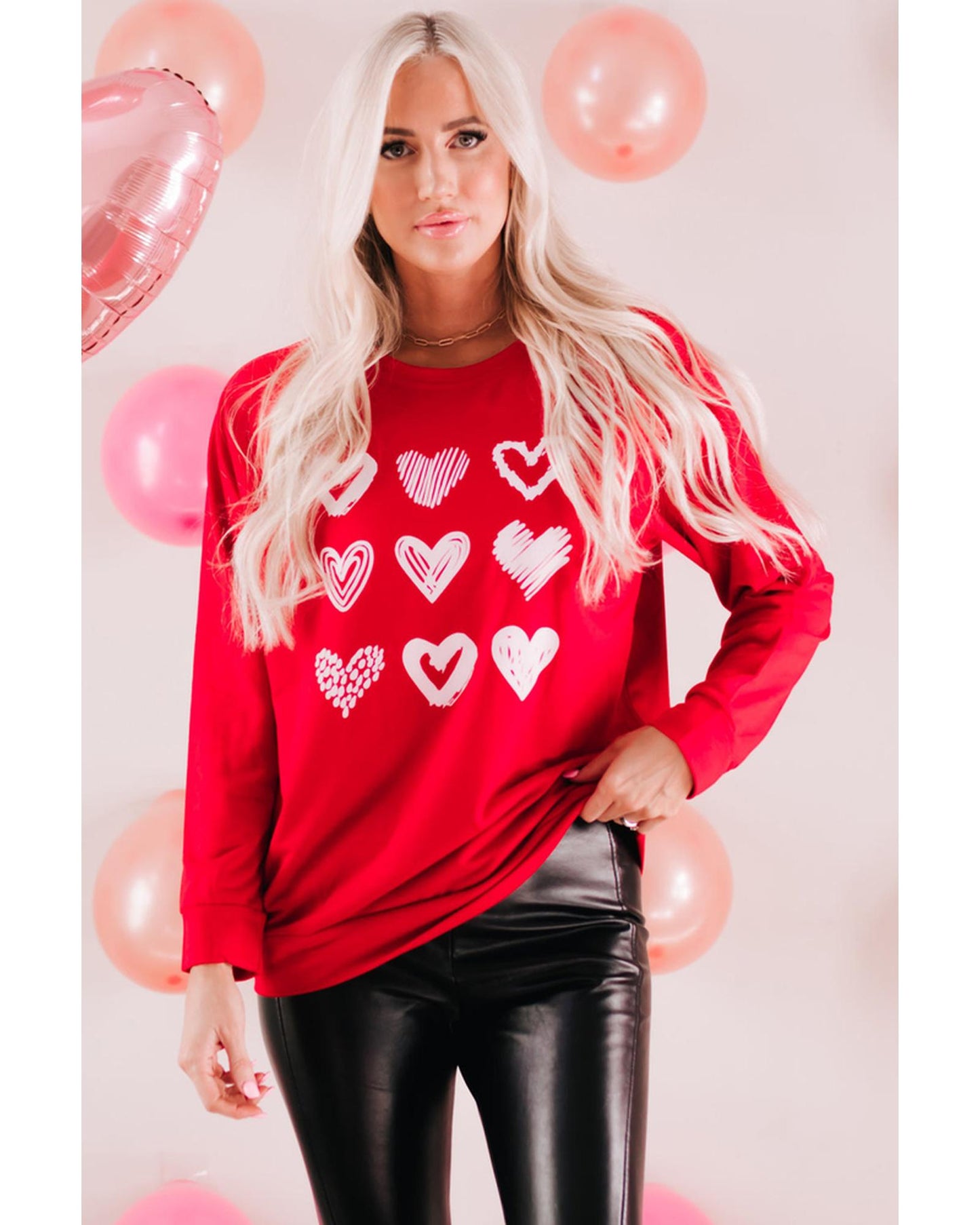 Azura Exchange Hearts Print Crewneck Sweatshirt - L