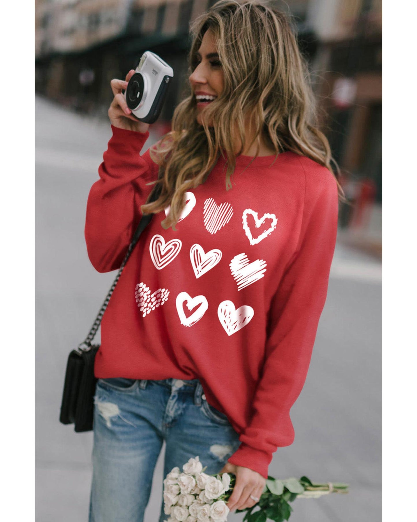 Azura Exchange Hearts Print Crewneck Sweatshirt - XL