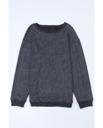 Azura Exchange Gray Ribbed Knit Round Neck Pullover Sweatshirt - L