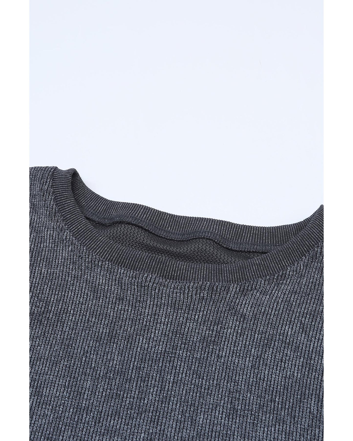 Azura Exchange Gray Ribbed Knit Round Neck Pullover Sweatshirt - L