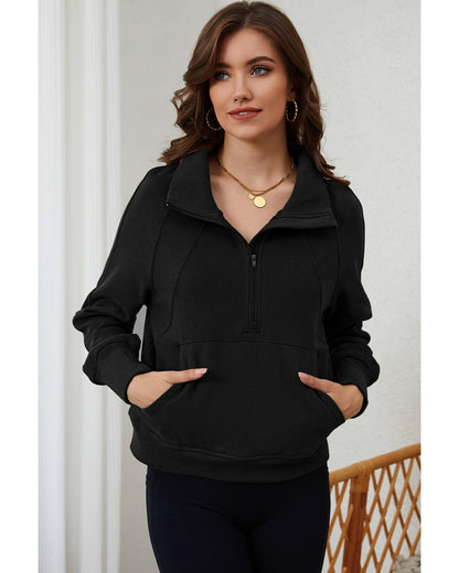 Azura Exchange Black Ribbed Thumbhole Sleeve Sweatshirt - L