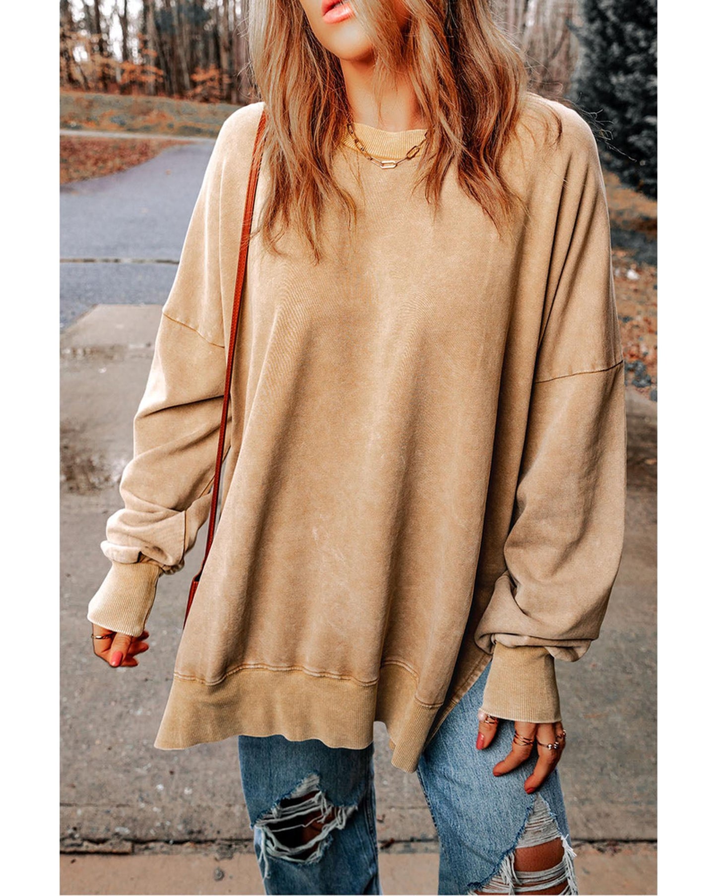 Azura Exchange Oversized Khaki Drop Shoulder Sweatshirt - L