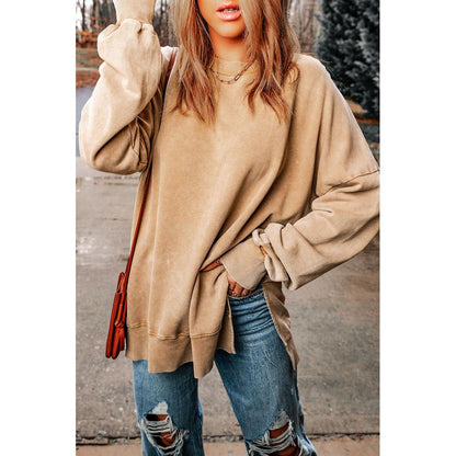 Azura Exchange Oversized Khaki Drop Shoulder Sweatshirt - L