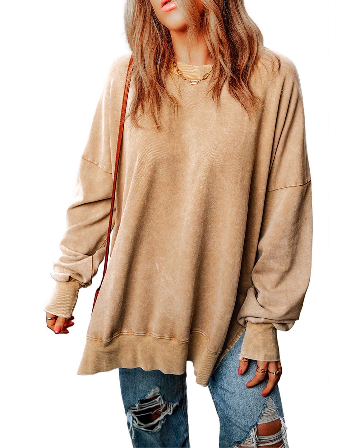 Azura Exchange Oversized Khaki Drop Shoulder Sweatshirt - L