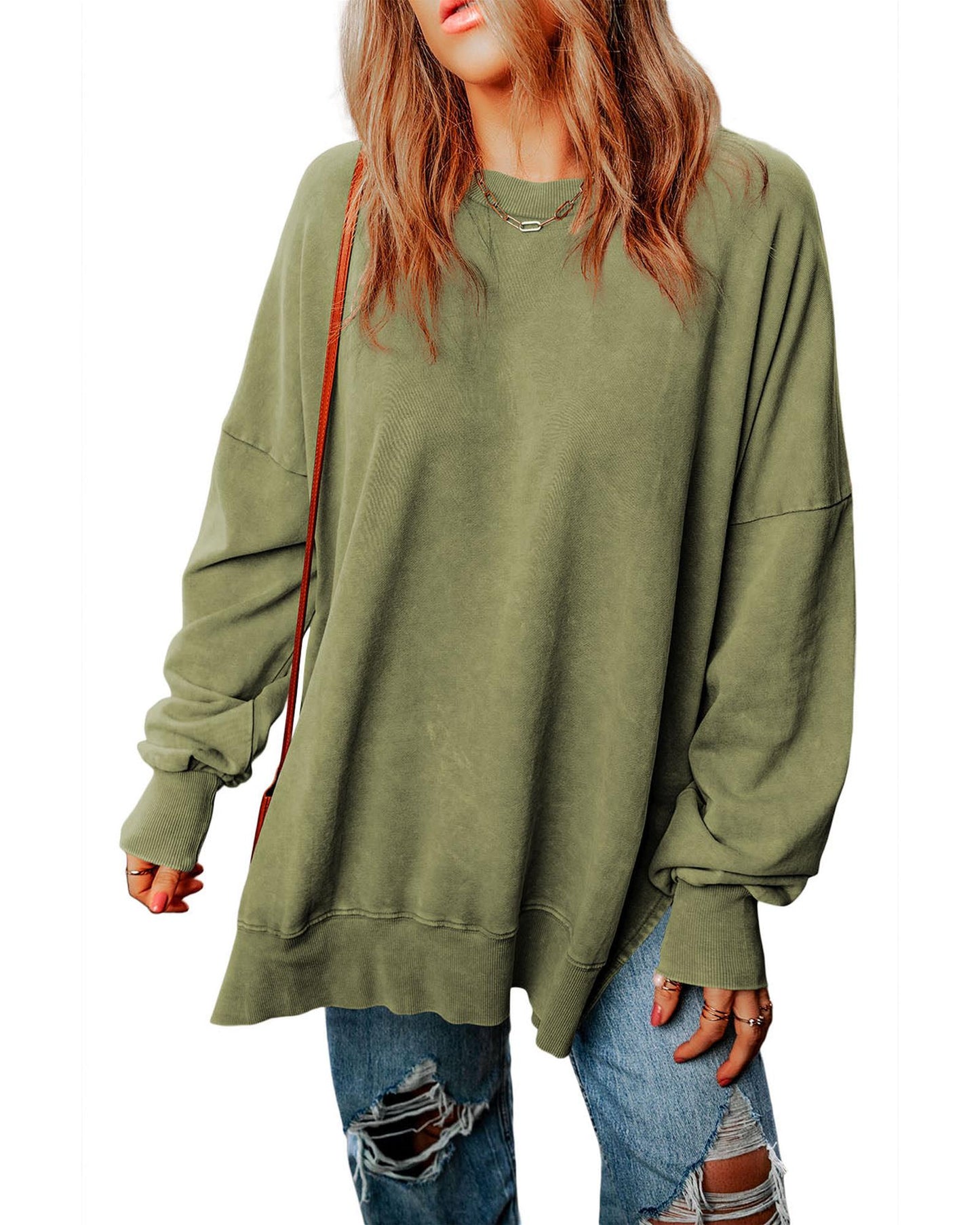 Azura Exchange Oversized Ribbed Trim Sweatshirt - S