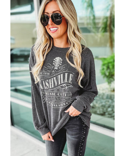 Azura Exchange NASHVILLE MUSIC CITY Corded Graphic Sweatshirt - L