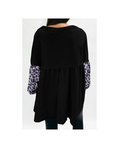 Azura Exchange Leopard Splicing Ruffle Sweatshirt - L