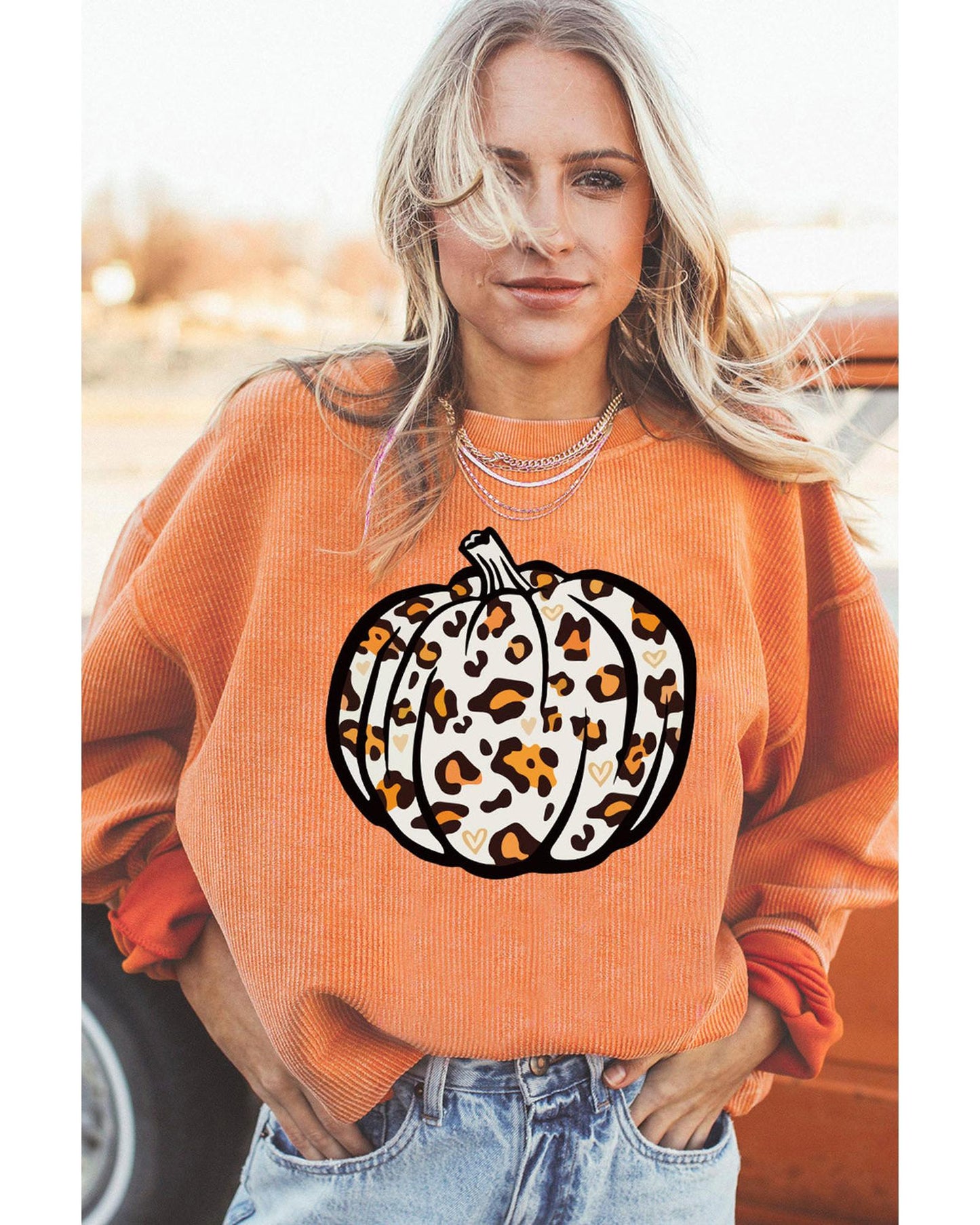 Azura Exchange Leopard Graphic Corded Sweatshirt - M