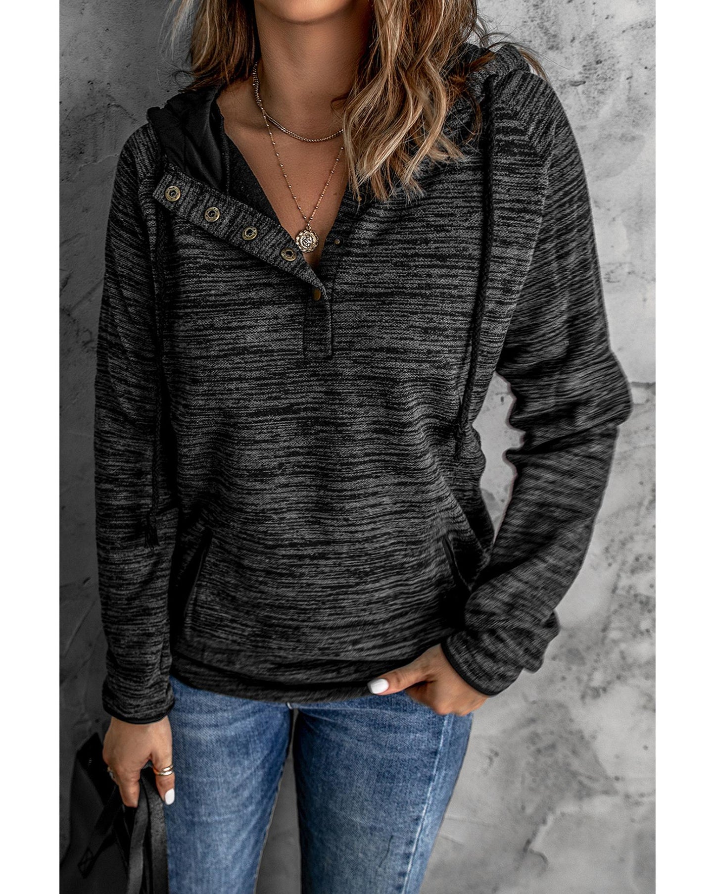 Azura Exchange Button Snap Neck Pullover Hoodie - L