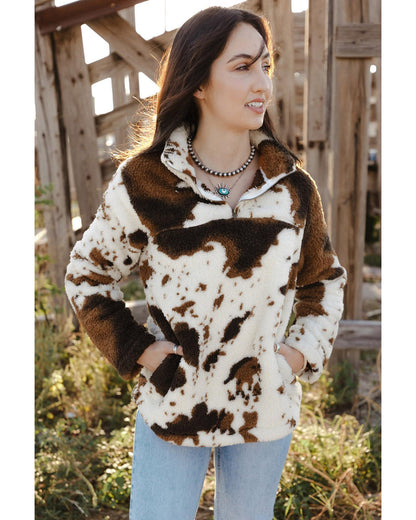 Azura Exchange Cow Print Fleece Sweatshirt - L