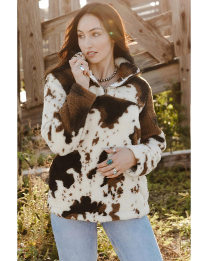 Azura Exchange Cow Print Fleece Sweatshirt - L