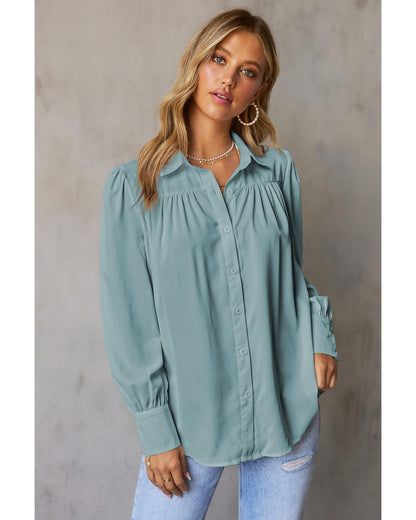 Azura Exchange Button Up Puff Sleeve Blouse - 2XL