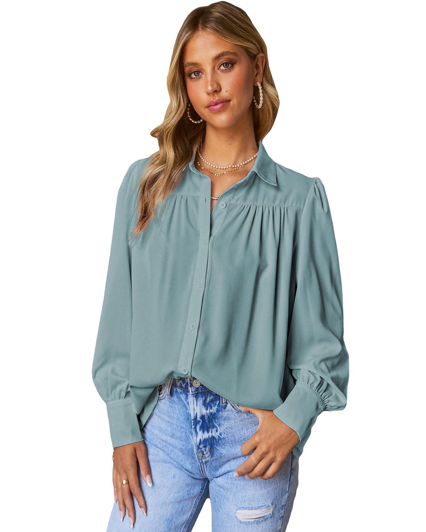 Azura Exchange Button Up Puff Sleeve Blouse - 2XL