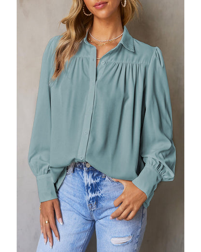 Azura Exchange Button Up Puff Sleeve Blouse - M