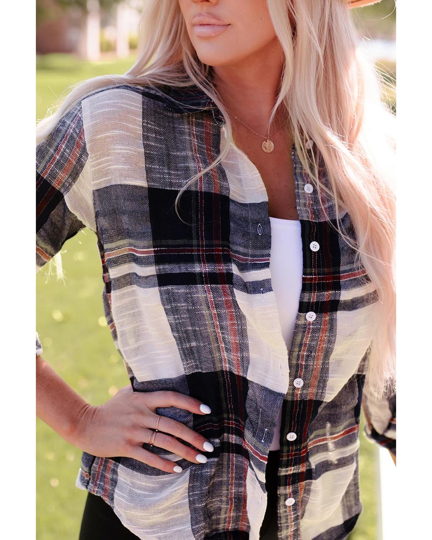 Azura Exchange Plaid Print Shirt with Distressed Raw Edge - XL