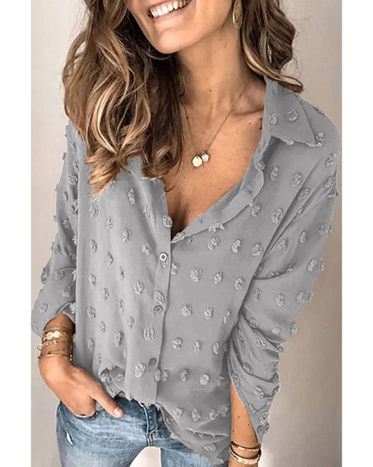 Azura Exchange Button Fuzzy Polka Dot Shirt - M