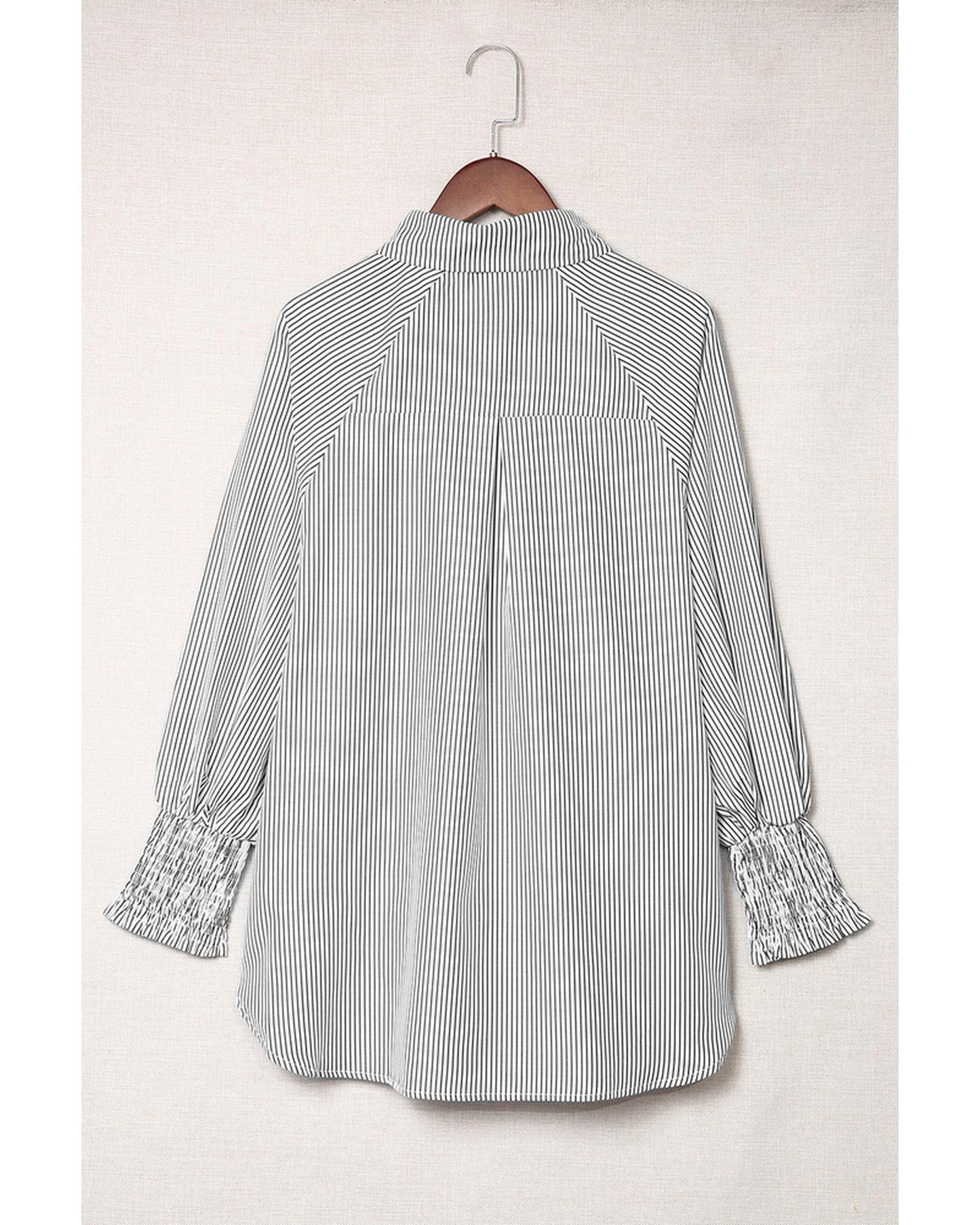 Azura Exchange Striped Boyfriend Shirt with Smocked Cuffs and Pocket - XL