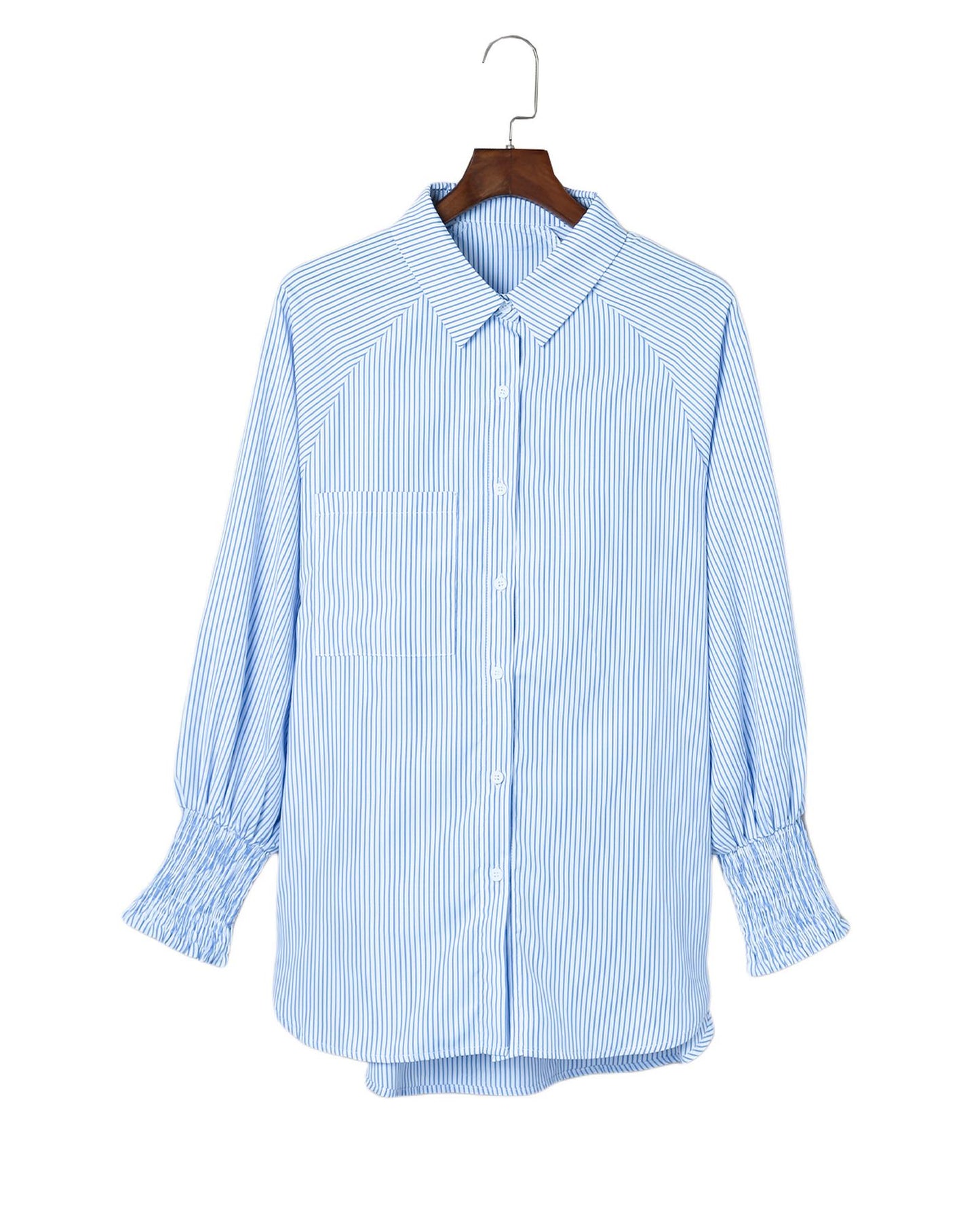 Azura Exchange Striped Boyfriend Shirt with Smocked Cuffs and Pocket - L