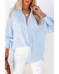 Azura Exchange Striped Boyfriend Shirt with Smocked Cuffs and Pocket - M