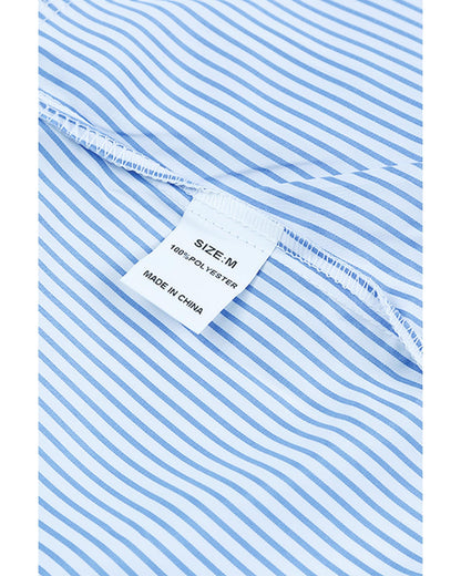 Azura Exchange Striped Boyfriend Shirt with Smocked Cuffs and Pocket - M