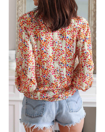 Azura Exchange Boho Floral Print Button Front Shirt - L