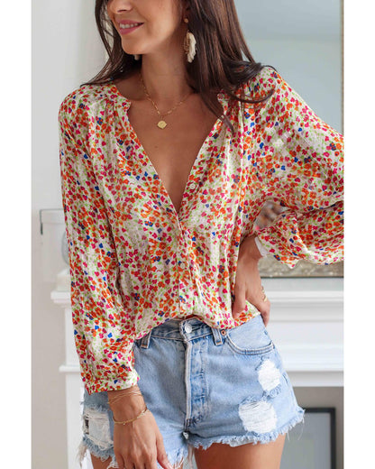 Azura Exchange Boho Floral Print Button Front Shirt - L