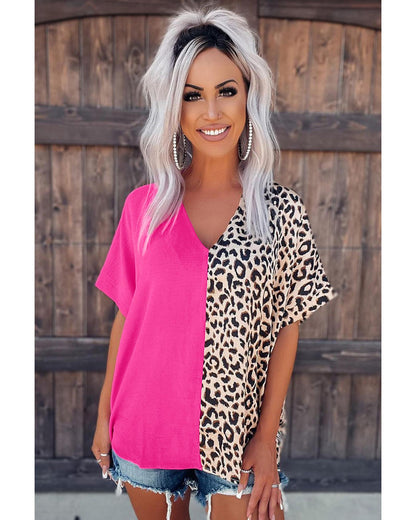 Azura Exchange Leopard Color Block Blouse - L