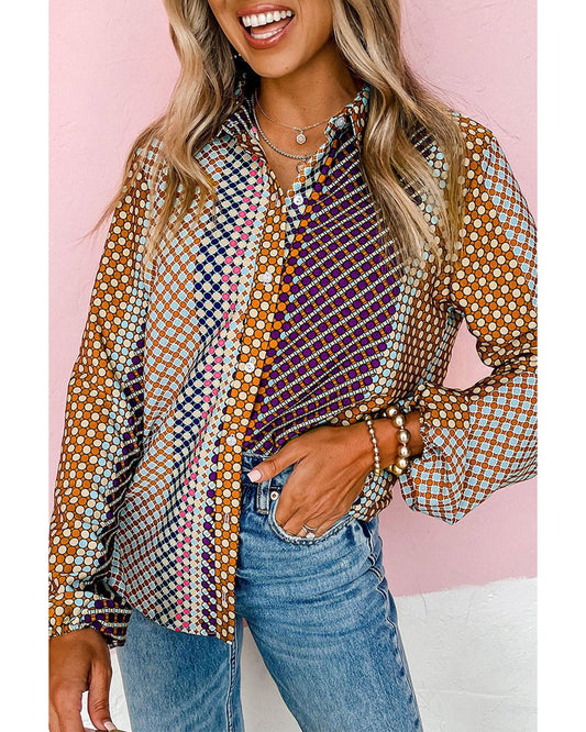 Azura Exchange Long Sleeve Dot Print Button Down Shirt - XL