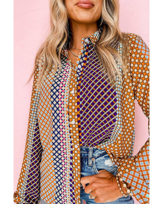 Azura Exchange Long Sleeve Dot Print Button Down Shirt - XL