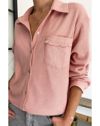 Azura Exchange Frilled Waffle Knit Shacket with Pocket - M