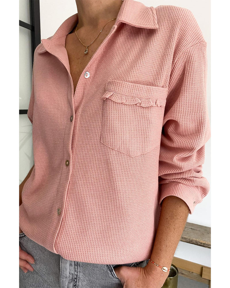 Azura Exchange Frilled Waffle Knit Shacket with Pocket - M