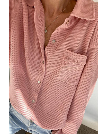 Azura Exchange Frilled Waffle Knit Shacket with Pocket - M